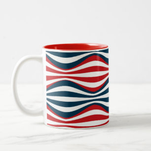 Tasse 2 Couleurs motif rayé rouge blanc et bleu  