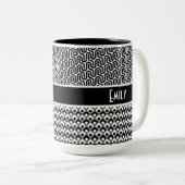 Tasse 2 Couleurs Motif rétro noir et blanc unique personnalisé (Devant droit)