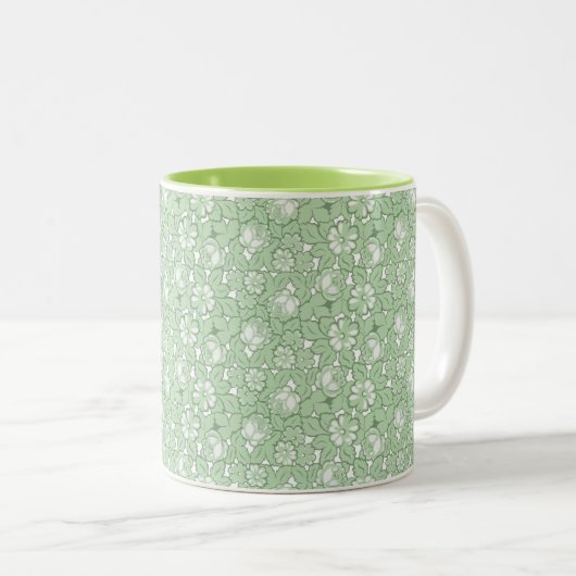 Tasse 2 Couleurs motif rose en vert clair (Devant droit)