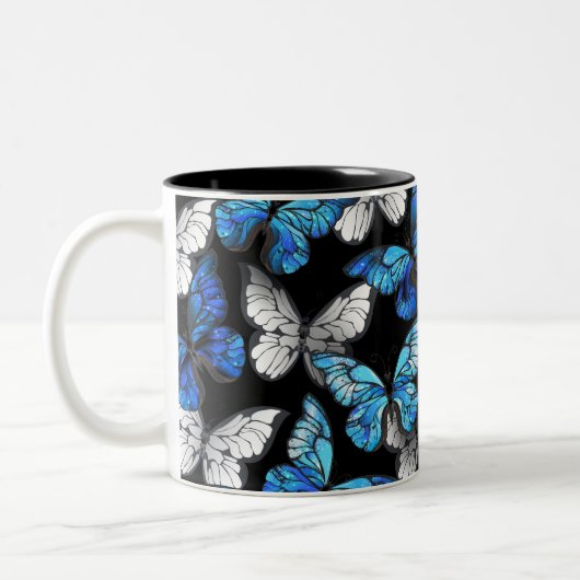 Tasse 2 Couleurs Motif sans couleur foncée avec papillons bleus Mor (Gauche)