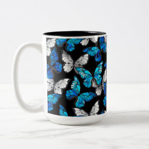 Tasse 2 Couleurs Motif sans couleur foncée avec papillons bleus Mor