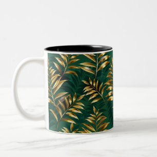 Tasse 2 Couleurs Motif sans couture avec des fougères dorées