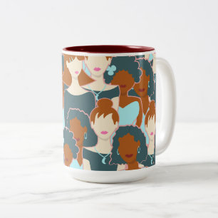 Tasse 2 Couleurs Motif sans couture avec filles noires et blanches