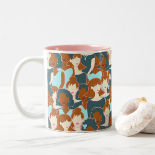 Tasse 2 Couleurs Motif sans couture avec filles noires et blanches