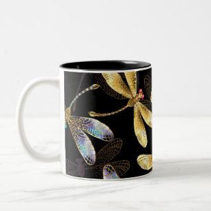 Tasse 2 Couleurs Motif sans couture avec libellules d'or