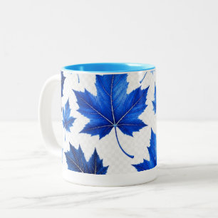 Tasse 2 Couleurs Motif sans couture de feuilles d'érable bleues - H