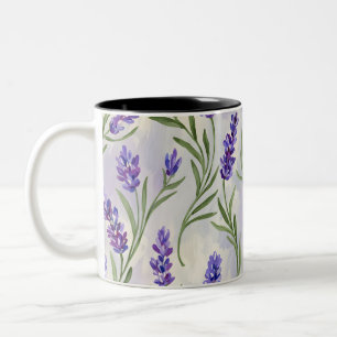 Tasse 2 Couleurs Motif sans couture de fleurs de lavande à l'aquare