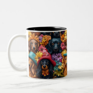 Tasse 2 Couleurs Motif sans couture de teckel floral - Amoureux des
