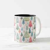Tasse 2 Couleurs Motif sapins de Noël pastel colorés (Devant droit)
