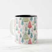 Tasse 2 Couleurs Motif sapins de Noël pastel colorés (Devant gauche)