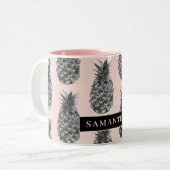Tasse 2 Couleurs Motif Tropical Grey & Rose Ananas Avec Nom (Devant gauche)