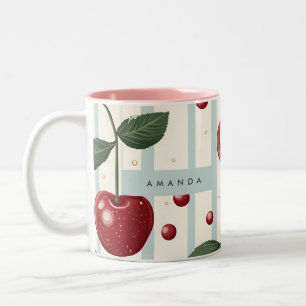 Tasse 2 Couleurs Motif Vintage rétro rouge cerise personnalisé