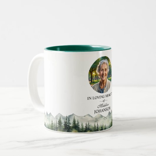 Tasse 2 Couleurs Mountains and Trees Celebration Of Life Keepsake (Devant gauche)