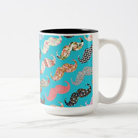 Tasse 2 Couleurs Moustaches aztèques florales de turquoise Girly (Droit)