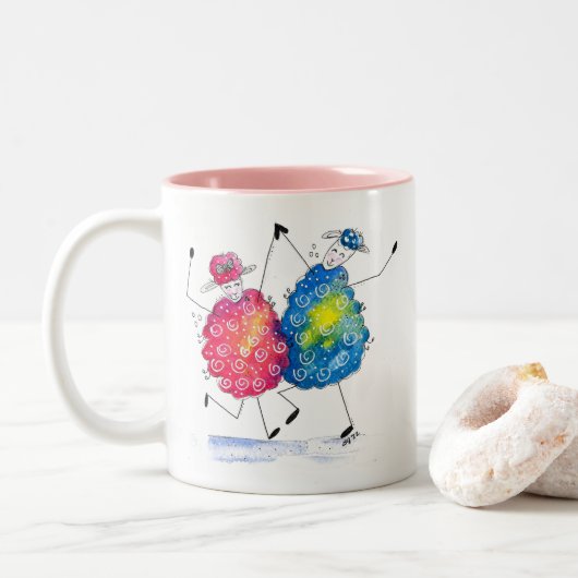 Tasse 2 Couleurs Mouton de danse Whimsical (Avec donut)