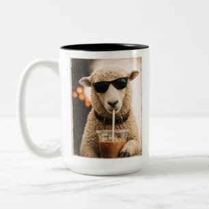 Tasse 2 Couleurs Moutons cools buvant du café glacé
