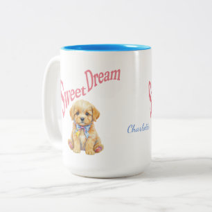 Tasse 2 Couleurs Mu en aquarelle personnalisé "Doux Rêve" Chien tou