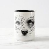 Tasse 2 Couleurs Musique avec chien et visage humain (Centre)
