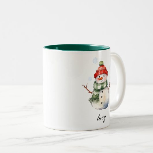 Tasse 2 Couleurs Musique de Noël personnalisée Snowman (Devant droit)