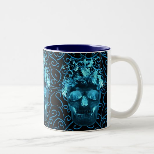 Tasse 2 Couleurs Musique du crâne de la flamme bleue (Droit)