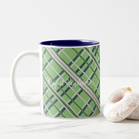 Tasse 2 Couleurs Musique Gardez-le beau bleu vert plaid (Avec donut)