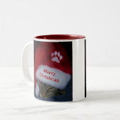 Tasse 2 Couleurs Musique Joyeux Chat De Noël À Santa Hat (Devant gauche)