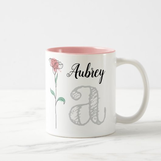 Tasse 2 Couleurs Musique personnalisée avec nom, initiale, rose (Droit)