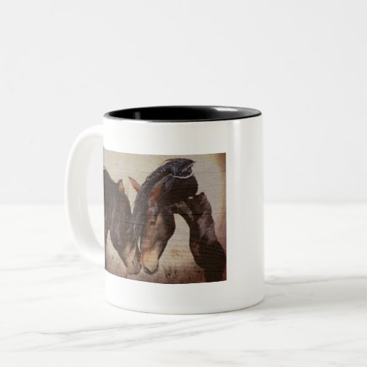 Tasse 2 Couleurs Mustang Cheval en bois Grunge Look (Devant gauche)