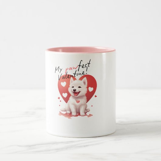 Tasse 2 Couleurs My Pawfect Valentine : Doux chien blanc de jindo (Centre)