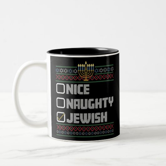 Tasse 2 Couleurs Naughty Nice juif Père Noël laide Noël Hanoukka (Gauche)