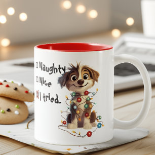 Tasse 2 Couleurs Naughty Puppy Père Noël Checklist Rouge