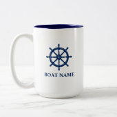 Tasse 2 Couleurs Navires nautiques Roue Helm Ajouter Bateau ou Nom (Gauche)