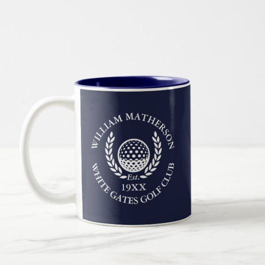 Tasse 2 Couleurs Navy Blue Personalized Golf Club Name (Gauche)