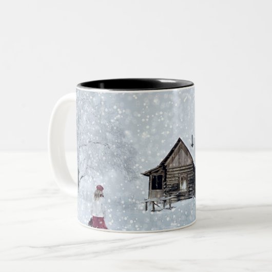 Tasse 2 Couleurs Neige de Noël au Cabine (Devant gauche)