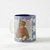 Tasse 2 Couleurs Neige Noël Teddy et Bunny (Devant gauche)