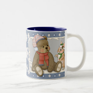 Tasse 2 Couleurs Neige Noël Teddy et Bunny