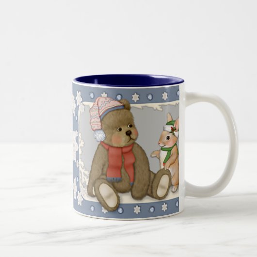 Tasse 2 Couleurs Neige Noël Teddy et Bunny (Droit)