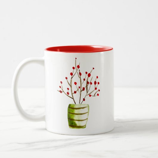 Tasse 2 Couleurs Noël à l'aquarelle de Red Berries (Gauche)