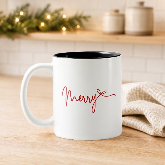 Tasse 2 Couleurs Noël Arc Rouge Joyeux Script