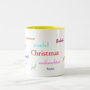 Tasse 2 Couleurs Noël autour du monde dans le blanc et le jaune