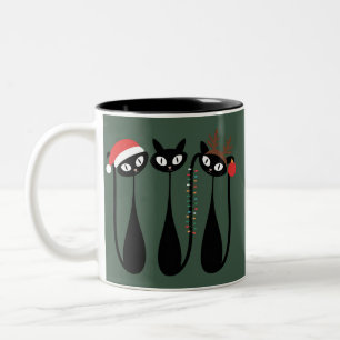 Tasse 2 Couleurs Noël chats moderne du milieu du XXe siècle Rétro C
