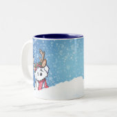 Tasse 2 Couleurs Noël de Bichon Frise Reindeer (Devant gauche)