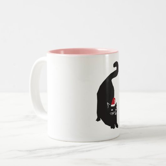 Tasse 2 Couleurs Noël de chat noir (Devant gauche)