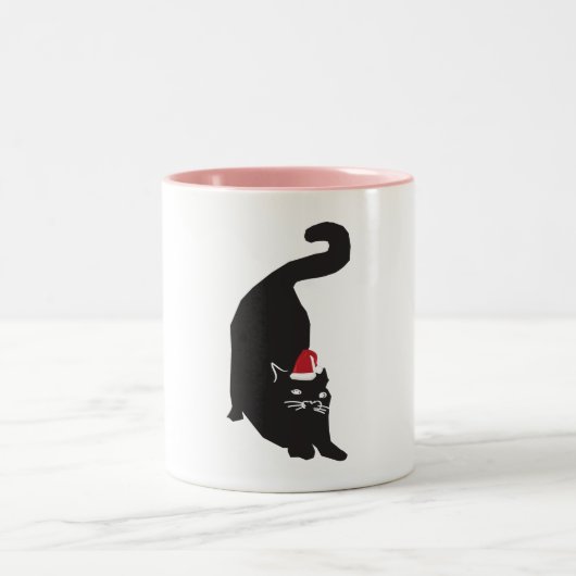 Tasse 2 Couleurs Noël de chat noir (Centre)