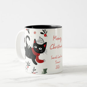 Tasse 2 Couleurs Noël de chat noir rétro
