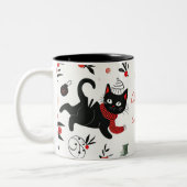 Tasse 2 Couleurs Noël de chat noir rétro (Gauche)