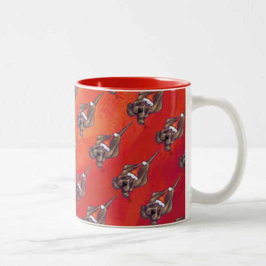 Tasse 2 Couleurs Noel de Chien À La Hache Sur Rouge (Droit)