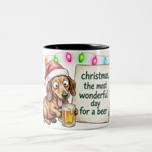 Tasse 2 Couleurs Noël de Dacshund ivre (Centre)