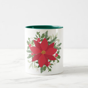 Tasse 2 Couleurs Noël de la floraison de la Poinsettia rouge