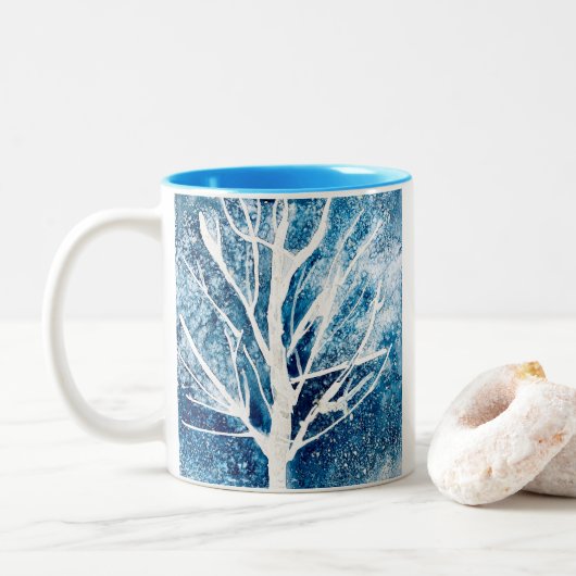 Tasse 2 Couleurs Noël du bouleau blanc d'hiver (Avec donut)